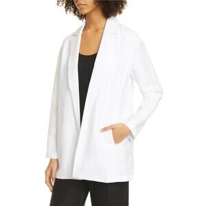 Eileen Fisher Notch Collar Blazer Jacket Open Linen Blend White S Relaxed Slouch